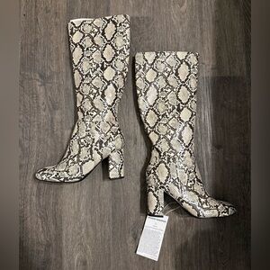 NWT Snake Print Knee-High Block Heel Boots - Neutral